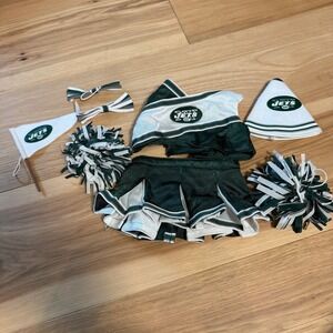 Build a Bear NY JETS NFL Cheerleader Outfit/Accessories Lot pompoms, flag, bows